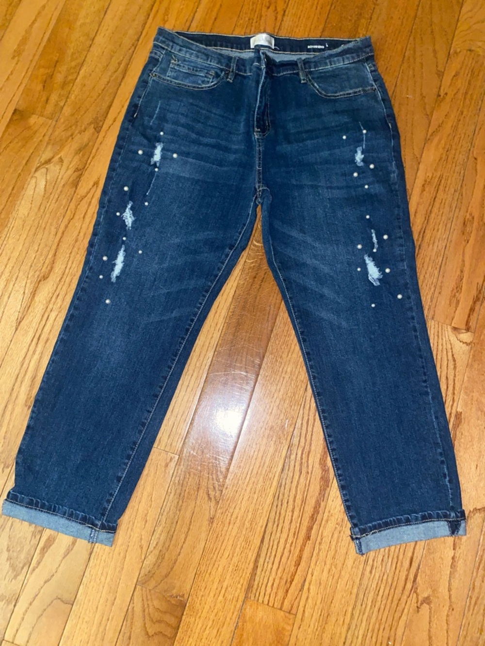 Nicole Miller Woman’s Distressed Dark Wash Boyfriend Jeans - Blue Size 12 NWOT
